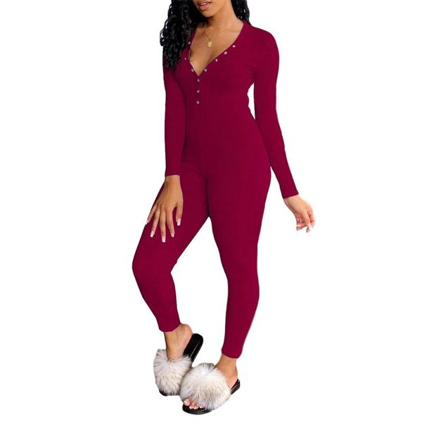 women solid color skinny jumpsuit long sleeve v-neck button up one-piece black/ grey/ blue/ wine red women's jumpsuits & rompers, Black;white
women solid color skinny jumpsuit long sleeve v-neck button up one-piece black/ grey/ blue/ wine red women's jumpsuits & rompers, Black;white