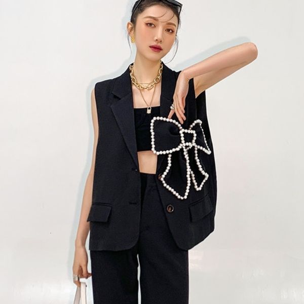women's vests summer women vest beading bow black coat single breasted tank jackets korean fashion sleeveless loose streetwear top, Black;white
women's vests summer women vest beading bow black coat single breasted tank jackets korean fashion sleeveless loose streetwear top, Black;white