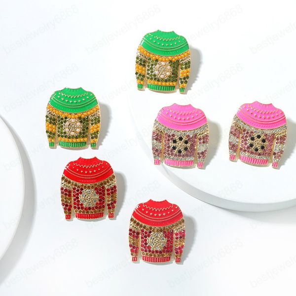 green red pink christmas sweater stud earrings women cute fashion metal rhinestone earring holiday party jewelry, Golden;silver 
green red pink christmas sweater stud earrings women cute fashion metal rhinestone earring holiday party jewelry, Golden;silver