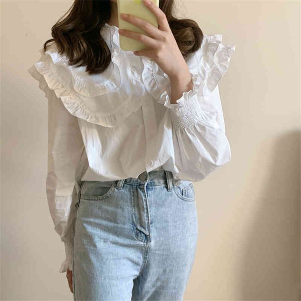 dress early autumn shirts double-layer ruffle collar solid all match retro petal sleeves loose fashion women blouses, White
dress early autumn shirts double-layer ruffle collar solid all match retro petal sleeves loose fashion women blouses, White