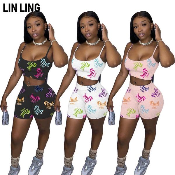women's tracksuits linling summer temperament letter printing casual suit suspender vest shorts simple two-piece set, Gray
women's tracksuits linling summer temperament letter printing casual suit suspender vest shorts simple two-piece set, Gray