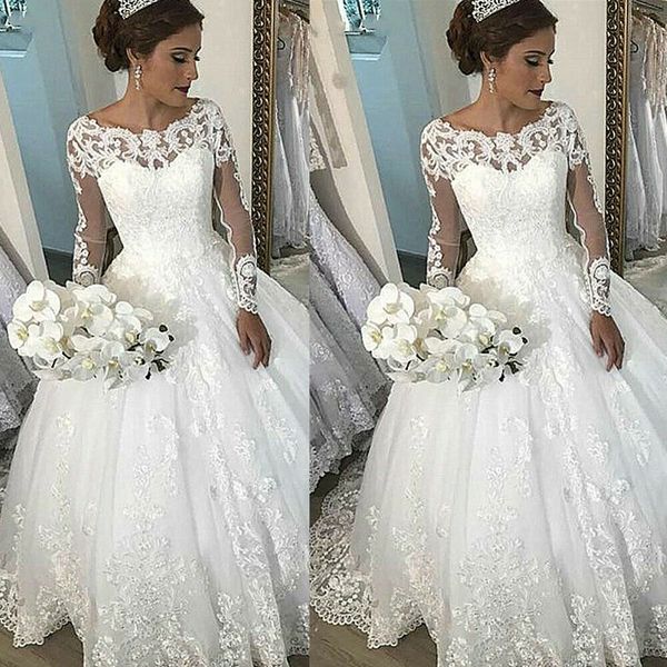 elegant lace appliques wedding dresses long sleeve sweep train bridal ball gown, White
elegant lace appliques wedding dresses long sleeve sweep train bridal ball gown, White