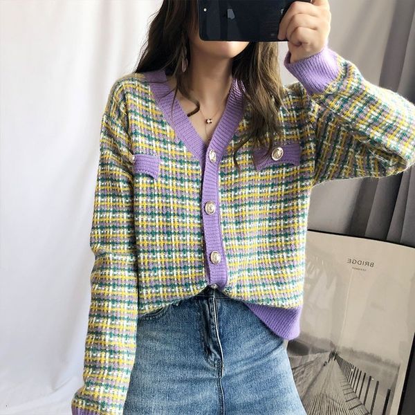 women's cape korean style plaid single-breasted knitted cardigan autumn buttons v-neck long-sleeved short sweater knit-wear vlm8, Black
women's cape korean style plaid single-breasted knitted cardigan autumn buttons v-neck long-sleeved short sweater knit-wear vlm8, Black