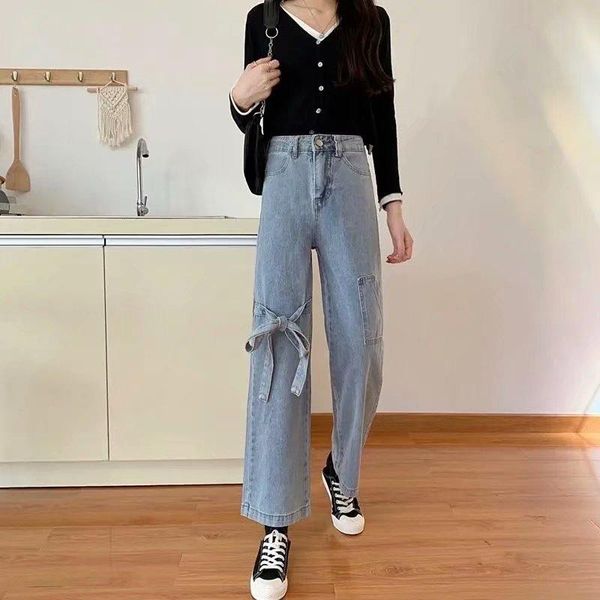 women's jeans fashion bownot design high waist woman straight baggy wide leg pockets casual blue denim streetwear femme trouser 70
women's jeans fashion bownot design high waist woman straight baggy wide leg pockets casual blue denim streetwear femme trouser 70