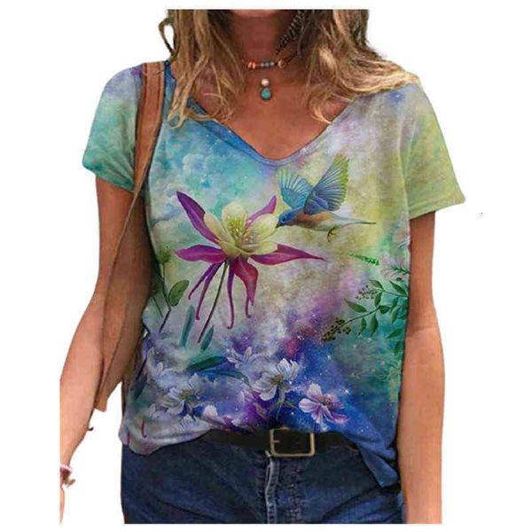 women's t-shirt 2022 street fashion spring and summer bird print v-neck short sleeve t-shirt, White
women's t-shirt 2022 street fashion spring and summer bird print v-neck short sleeve t-shirt, White