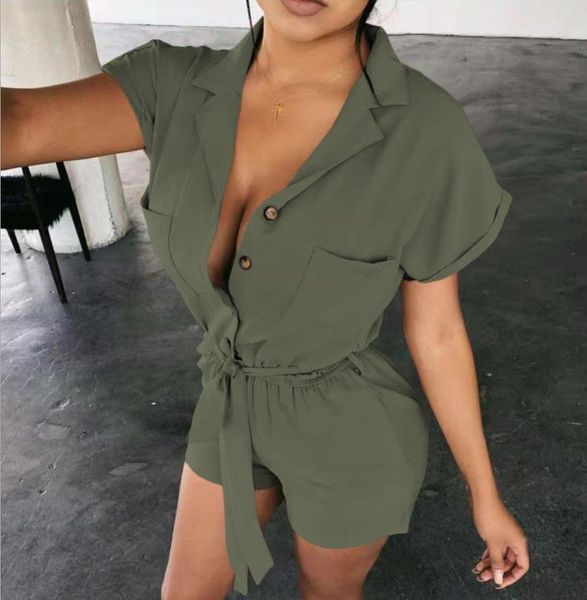 women's shorts summer short jumpsuit with waistband solid color sleeve button down playsuit ladies casual lapel pants, White;black
women's shorts summer short jumpsuit with waistband solid color sleeve button down playsuit ladies casual lapel pants, White;black