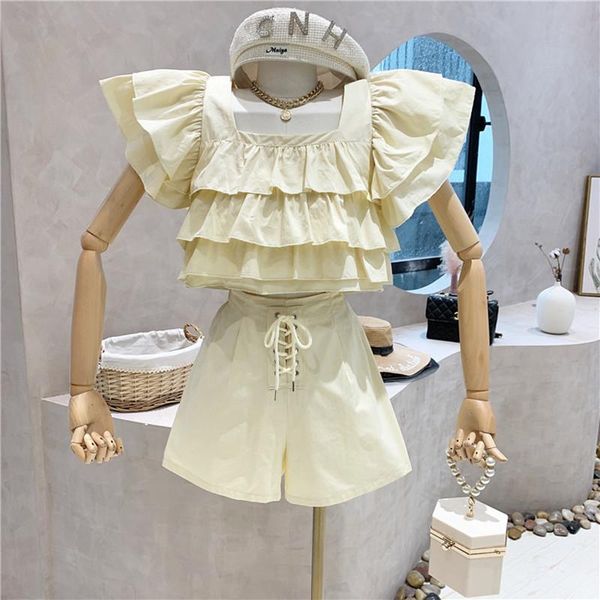 women's tracksuits clothing summer 2021 square collar ruffle short design shirt + high waist wide leg shorts pants two piece set, Gray
women's tracksuits clothing summer 2021 square collar ruffle short design shirt + high waist wide leg shorts pants two piece set, Gray