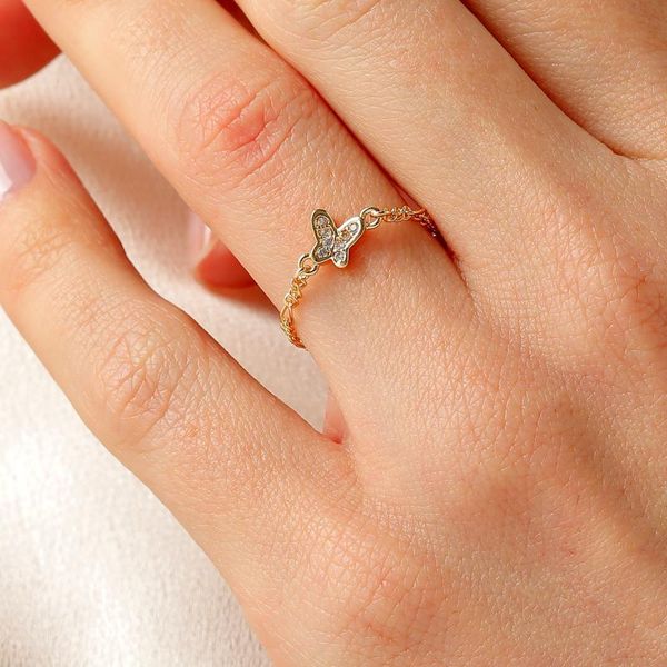 wedding rings gold color link chain for women trendy cz zircon butterfly stone crystal stacking finger ring simple jewelry gifts, Slivery;golden 
wedding rings gold color link chain for women trendy cz zircon butterfly stone crystal stacking finger ring simple jewelry gifts, Slivery;golden