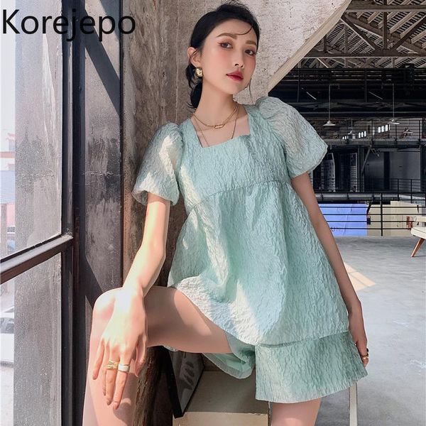 korejepo women two piece set 2021 summer korean chic sweet solid color square collar puff sleeves and shorts female suit women's tracks, Gray
korejepo women two piece set 2021 summer korean chic sweet solid color square collar puff sleeves and shorts female suit women's tracks, Gray