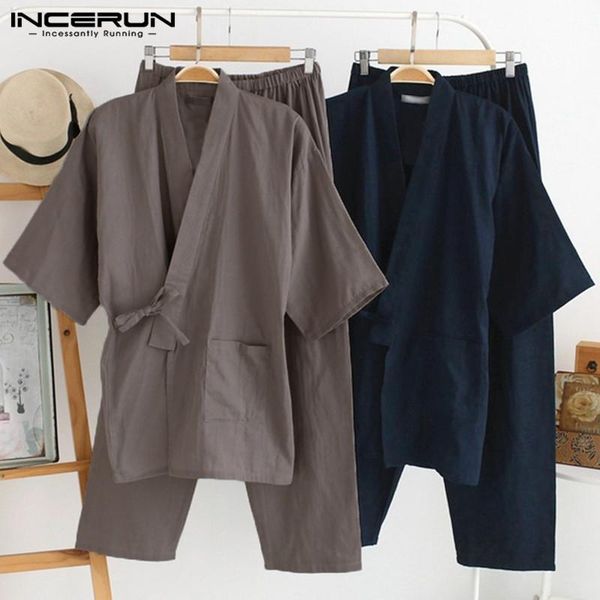 men's sleepwear men kimono pajamas set pants & homewear cotton nightwear japanese style solid casual vintage sleepewear clothes, Black;brown 
men's sleepwear men kimono pajamas set pants & homewear cotton nightwear japanese style solid casual vintage sleepewear clothes, Black;brown