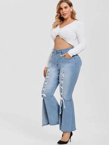 arrival summer style female fashion banadage plus size solid high waist night club denim flare pants women's jeans, Blue
arrival summer style female fashion banadage plus size solid high waist night club denim flare pants women's jeans, Blue