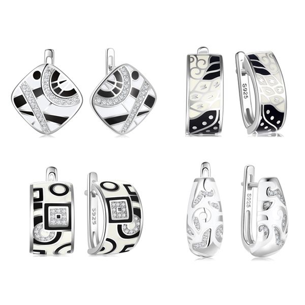 trendy original 925 silver earrings for women black white enamel pattern classic earrings cubic zirconia elegant female jewelry, Golden;silver
trendy original 925 silver earrings for women black white enamel pattern classic earrings cubic zirconia elegant female jewelry, Golden;silver