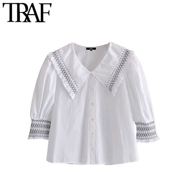 traf women sweet fashion patchwork smocked trims ruffle blouses vintage short sleeve button-up female shirts chic 210415, White
traf women sweet fashion patchwork smocked trims ruffle blouses vintage short sleeve button-up female shirts chic 210415, White