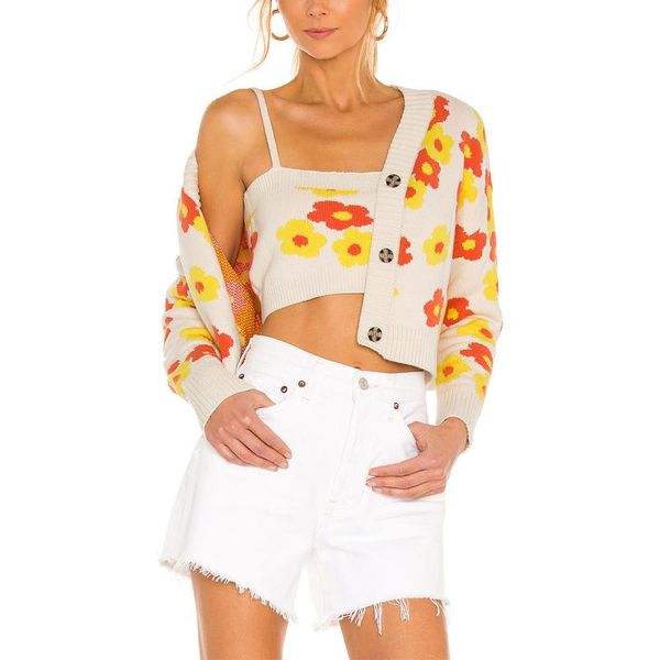 women's knits & tees 2021 autumn cardigan cropped long sleeve button down floral print knit sweater wear winter, White
women's knits & tees 2021 autumn cardigan cropped long sleeve button down floral print knit sweater wear winter, White