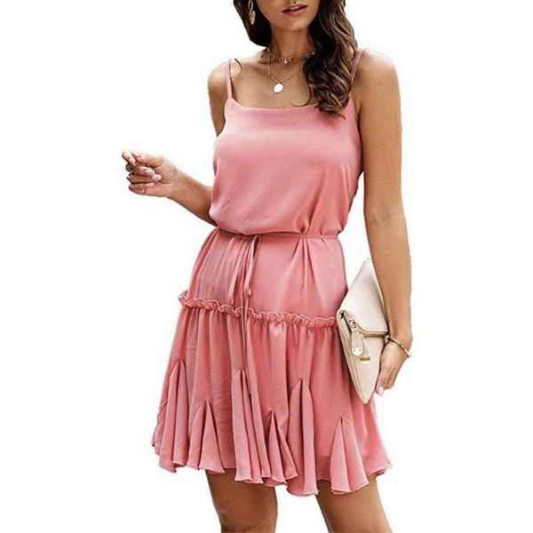 women summer beach pleated solid ruffle hem chiffon spaghetti straps fashion with belt casual sleeveless dress mini daily dresses, Black;gray
women summer beach pleated solid ruffle hem chiffon spaghetti straps fashion with belt casual sleeveless dress mini daily dresses, Black;gray