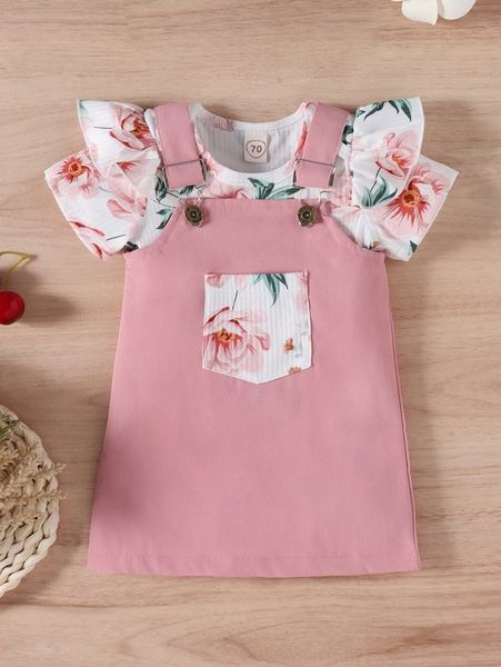 baby allover floral print ruffle trim bodysuit & patched pocket overall dress she, White
baby allover floral print ruffle trim bodysuit & patched pocket overall dress she, White