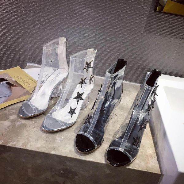 sandals spring fashion transparent ladies boots open toe bling star design back zipper ankle clear high heel bota u3ug, Black
sandals spring fashion transparent ladies boots open toe bling star design back zipper ankle clear high heel bota u3ug, Black
