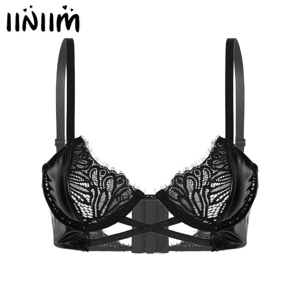 bras iiniim women wet look patent leather lace patchwork underwired bra adjustable shoulder strap hollow out brassiere, Red;black
bras iiniim women wet look patent leather lace patchwork underwired bra adjustable shoulder strap hollow out brassiere, Red;black