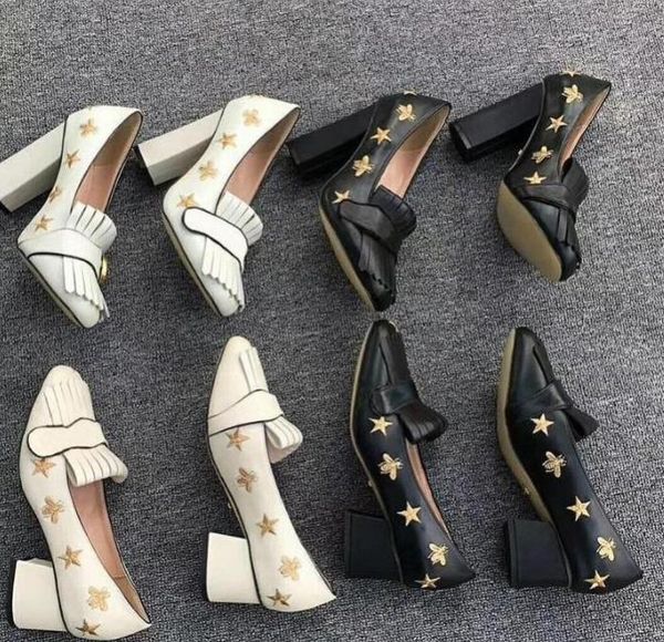 high heels pump sandals embroidered designer marmont leather bee and star fringe pmps double tone hardware toe pumps chunky heel 5cm 10cm, Black
high heels pump sandals embroidered designer marmont leather bee and star fringe pmps double tone hardware toe pumps chunky heel 5cm 10cm, Black