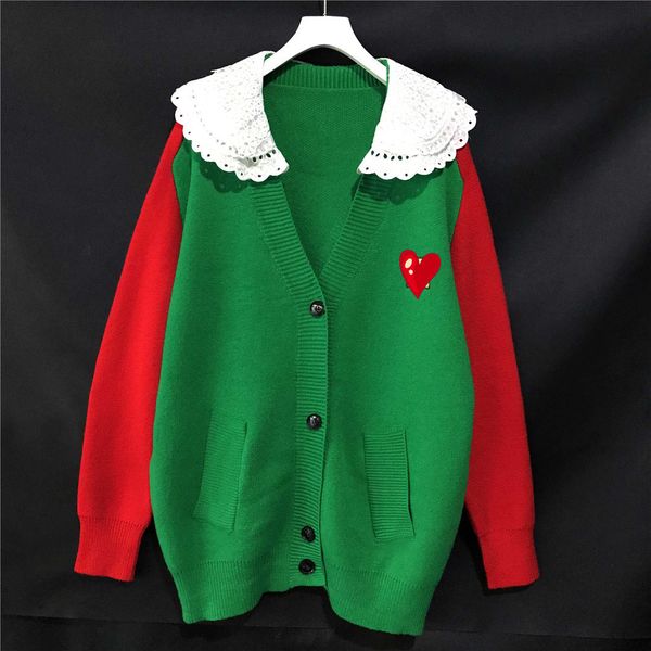 2020 early autumn new college style fashion splicing doll collar green cardigan loose sweater coat women, White
2020 early autumn new college style fashion splicing doll collar green cardigan loose sweater coat women, White