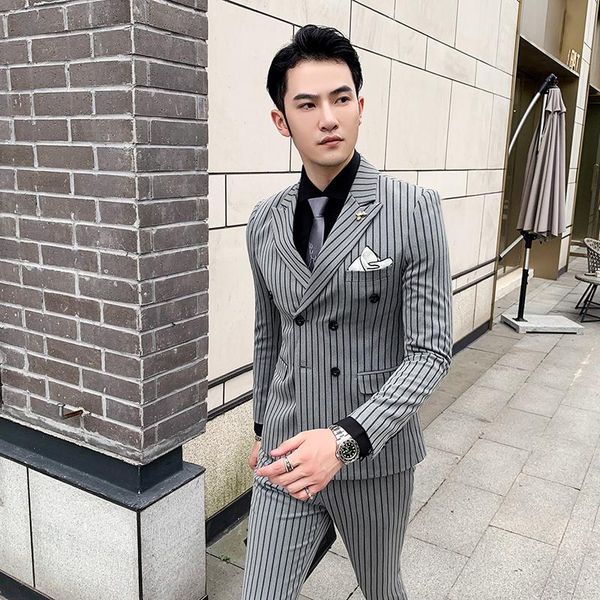 men's suits & blazers gzdeerax men suit 3-piece luxury double-breasted stripes mens wedding groom fashion slim fit korean with pants, White;black
men's suits & blazers gzdeerax men suit 3-piece luxury double-breasted stripes mens wedding groom fashion slim fit korean with pants, White;black