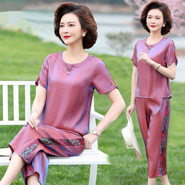 mother summer short sleeve womens pants t shirt middle aged clothes temperament two pieces of suits female age 2 sets, White
mother summer short sleeve womens pants t shirt middle aged clothes temperament two pieces of suits female age 2 sets, White