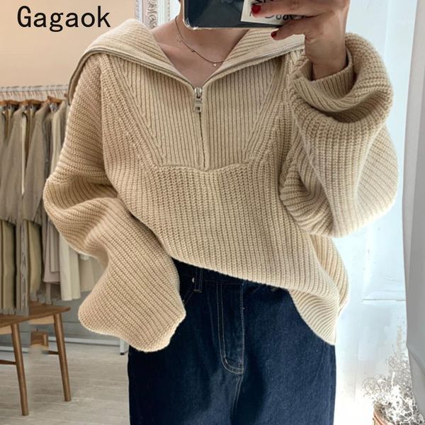 women's sweaters gagaok woman 2021 spring autumn solid knitted thick korean loose chic wild warm outwear fashion pullovers, White;black
women's sweaters gagaok woman 2021 spring autumn solid knitted thick korean loose chic wild warm outwear fashion pullovers, White;black