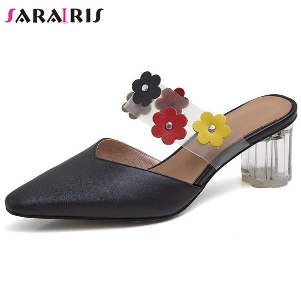 dress shoes sarairis pointed toe genuine leather mules women high clear heels leisure ladies brand concise flowers, Black
dress shoes sarairis pointed toe genuine leather mules women high clear heels leisure ladies brand concise flowers, Black