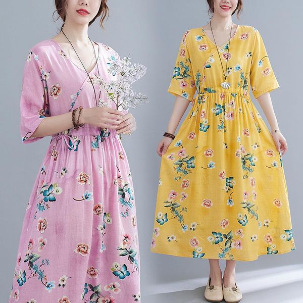 women's jeans large size dress in summer, slim waist, ethnic style, women's aging, small floral skirt, long cotton linen dress, fas, Blue
women's jeans large size dress in summer, slim waist, ethnic style, women's aging, small floral skirt, long cotton linen dress, fas, Blue