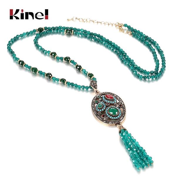 kinel luxury natural stone necklace antique gold green crystal beads strand tassel for women vintage wedding jewelry pendant necklaces, Silver
kinel luxury natural stone necklace antique gold green crystal beads strand tassel for women vintage wedding jewelry pendant necklaces, Silver