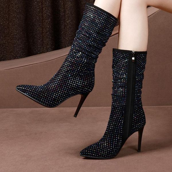 boots bright2021 quality women's shoes sheepskin suede full leather rhinestone slim heel pointed mid tube high, Black
boots bright2021 quality women's shoes sheepskin suede full leather rhinestone slim heel pointed mid tube high, Black