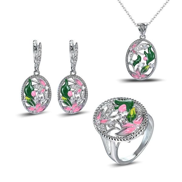earrings & necklace rong creative elliptical flowers colored enamel paint glue set auger ring pendant, Silver
earrings & necklace rong creative elliptical flowers colored enamel paint glue set auger ring pendant, Silver