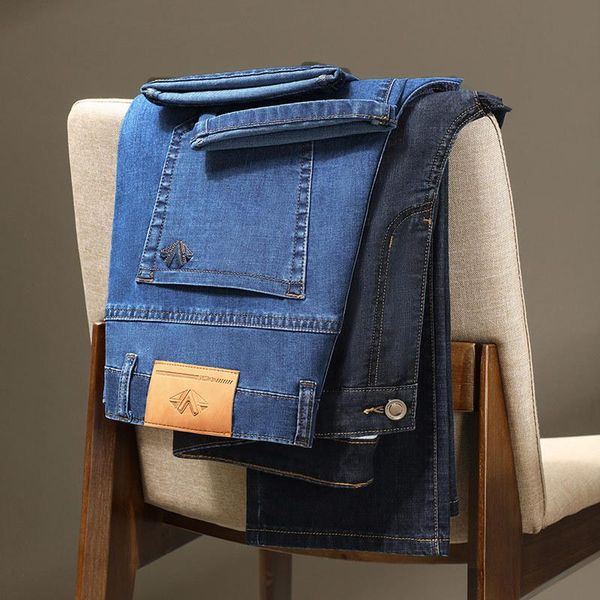 men's jeans fitted straight thin 2021 spring classic embroidery brand tencel cotton stretch men pants 28-42, Blue
men's jeans fitted straight thin 2021 spring classic embroidery brand tencel cotton stretch men pants 28-42, Blue