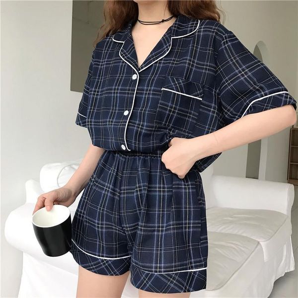 lace 2 pieces plaid women sleepwear pajamas set fashion summer short sleeve shirt shorts vintage leisure wear pocket pijamas s1013, Black;red
lace 2 pieces plaid women sleepwear pajamas set fashion summer short sleeve shirt shorts vintage leisure wear pocket pijamas s1013, Black;red