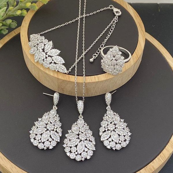 earrings & necklace lanyika fashion jewelry set luxury flower zirconia with earrings, bracelet and ring for woman wedding party gifts, Silver
earrings & necklace lanyika fashion jewelry set luxury flower zirconia with earrings, bracelet and ring for woman wedding party gifts, Silver
