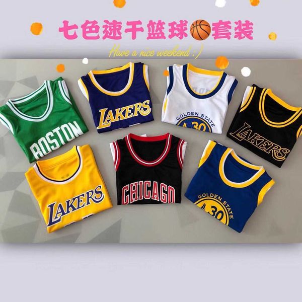 wl0198 summer vacation two piece short sleeve seven color quick drying basketball suit for children, Black;white
wl0198 summer vacation two piece short sleeve seven color quick drying basketball suit for children, Black;white