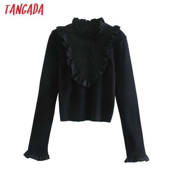 women fashion ruffle patchwork knitted sweater crop long sleeve female slim pullovers chic ce31 210416, White;black
women fashion ruffle patchwork knitted sweater crop long sleeve female slim pullovers chic ce31 210416, White;black