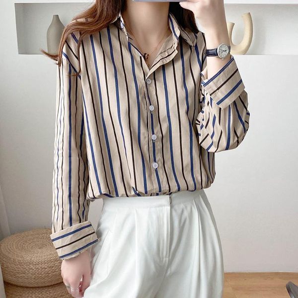 women's blouses & shirts 2021 autumn striped long sleeve chiffon blouse turn-down collar office lady elegance oversize korean chic, White
women's blouses & shirts 2021 autumn striped long sleeve chiffon blouse turn-down collar office lady elegance oversize korean chic, White