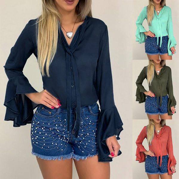 women's blouses & shirts trumpet sleeves elegant shirt button vintage blouse office work solid female casual, White
women's blouses & shirts trumpet sleeves elegant shirt button vintage blouse office work solid female casual, White