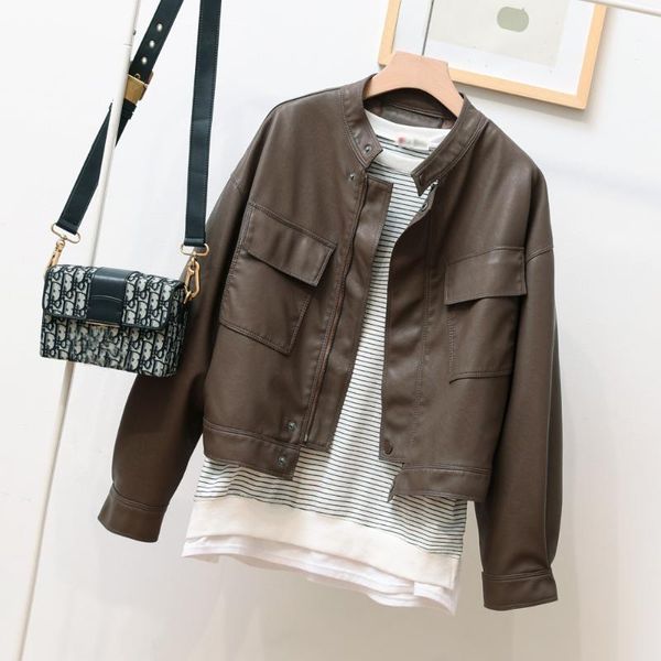 women's leather & faux spring pu jacket women fashion casual cool motorcycle clothes loose streetwear pocket female zip short coat, Black
women's leather & faux spring pu jacket women fashion casual cool motorcycle clothes loose streetwear pocket female zip short coat, Black