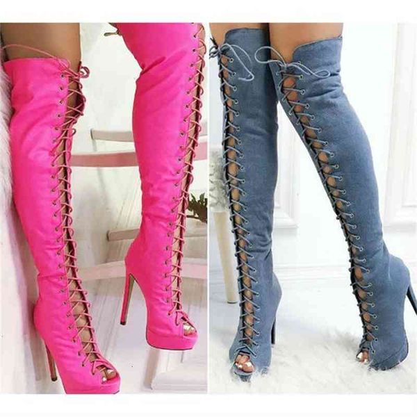 rose red suede on the knee high-heeled boots summer open-finger lace-up thigh high boot gladiator sandals boo, Black
rose red suede on the knee high-heeled boots summer open-finger lace-up thigh high boot gladiator sandals boo, Black