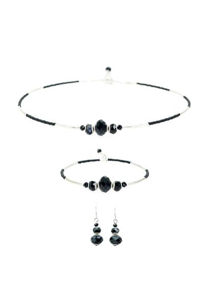 earrings & necklace women's fashion jewelry black crystal beaded triple bracelet jewelery sets, Silver
earrings & necklace women's fashion jewelry black crystal beaded triple bracelet jewelery sets, Silver