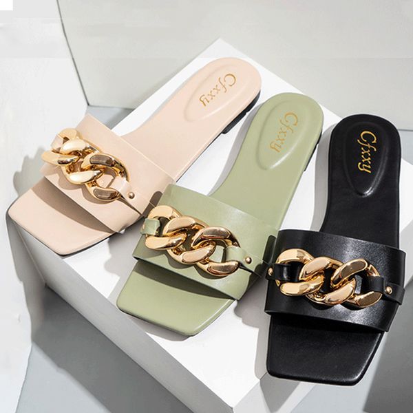 2021 women slippers fashion chain decoratie vierkante open toe teen platte outdoor personality street punk woman shoes mmm, Black
2021 women slippers fashion chain decoratie vierkante open toe teen platte outdoor personality street punk woman shoes mmm, Black