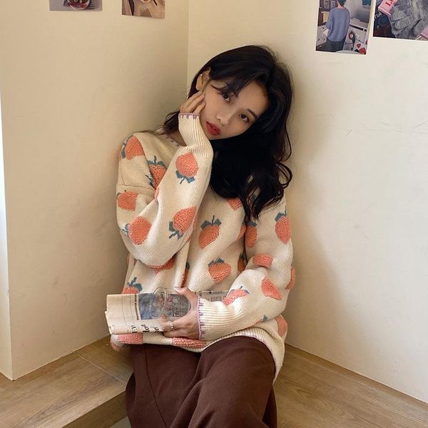 women's t-shirt korean version of the super fire loose white peach jacquard outer wear knitted sweater large
women's t-shirt korean version of the super fire loose white peach jacquard outer wear knitted sweater large