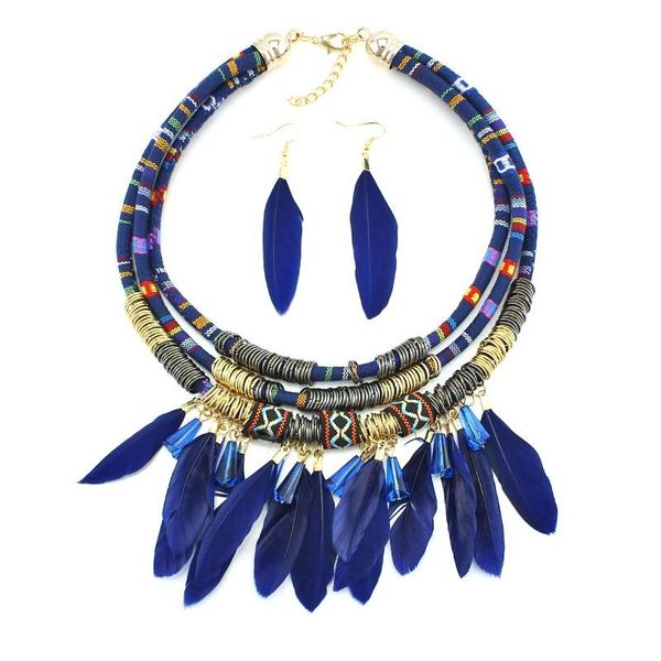 chains european and american bohemian style hand woven color feather necklace set, Silver
chains european and american bohemian style hand woven color feather necklace set, Silver