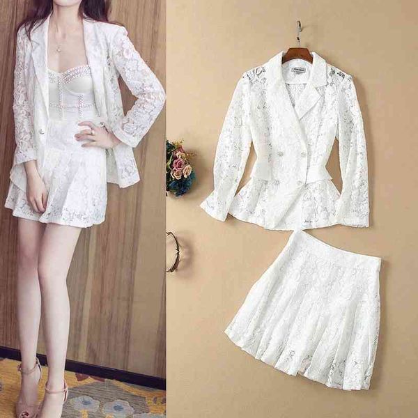 women's suits & blazers european and american catwalk models summer high-quality double-breasted suit collar lace jacket + pleated skir, White;black
women's suits & blazers european and american catwalk models summer high-quality double-breasted suit collar lace jacket + pleated skir, White;black