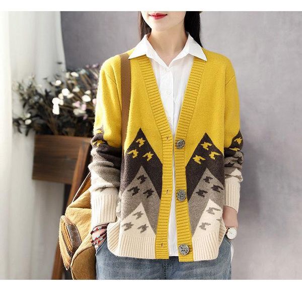 women's knits & tees 2021 autumn korean vintage print knitted cardigan women v-neck long sleeve sweater cardigans ladies casual loose q, White
women's knits & tees 2021 autumn korean vintage print knitted cardigan women v-neck long sleeve sweater cardigans ladies casual loose q, White