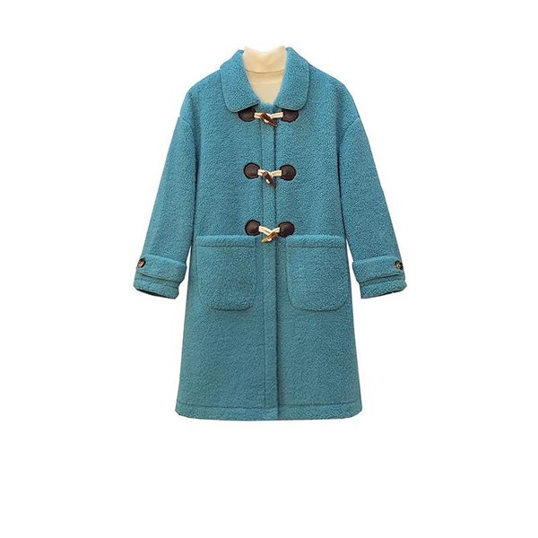women's wool & blends korean style horn buckle lamb winter mid-length plus size thick coat, Black
women's wool & blends korean style horn buckle lamb winter mid-length plus size thick coat, Black