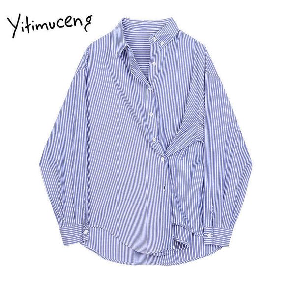 yitimuceng white women blouses casual long sleeve blue striped office lady shirt turn-down collar button up shirts loose 210601
yitimuceng white women blouses casual long sleeve blue striped office lady shirt turn-down collar button up shirts loose 210601