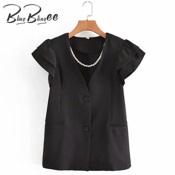 women's suits & blazers blingblingee removable imitation pearl decoration women summer ruffles sleeves single breasted office lady suit, White;black
women's suits & blazers blingblingee removable imitation pearl decoration women summer ruffles sleeves single breasted office lady suit, White;black